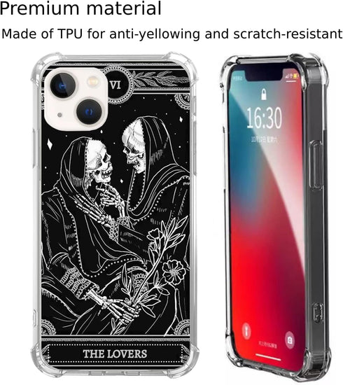 The Lovers Tarot Card Skull Black Case Compatible with iPhone 15, Trippy Psychedelic Aesthetic Tarot Card Cool Skeleton Case for iPhone 15, Unique...