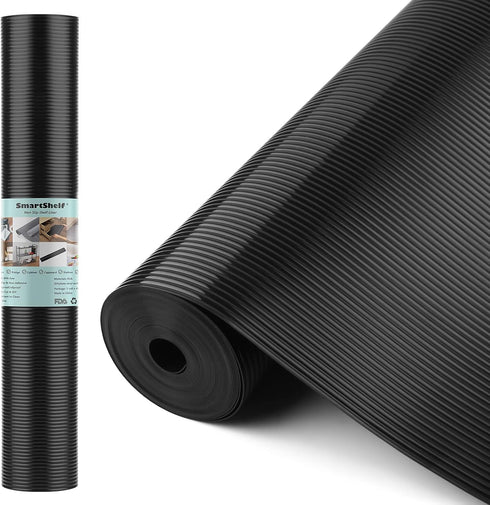 Black Shelf Liners for Kitchen Cabinets Non-Adhesive, Drawer Mat Liner for Bathroom, Plastic Pantry Shelf Liner Waterproof Washable Cabinet Protec...