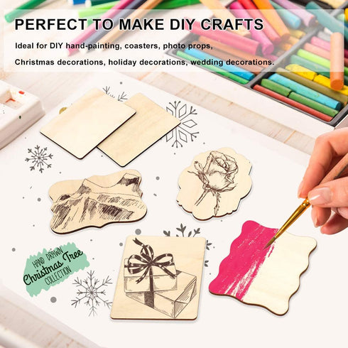 Unfinished Wood Ornaments, PETUOL DIY 32pcs 4x3in Creative Irregular Blank Wood Natural Slices for DIY Crafts, Painting, Wood Burning, Writing, Ph...