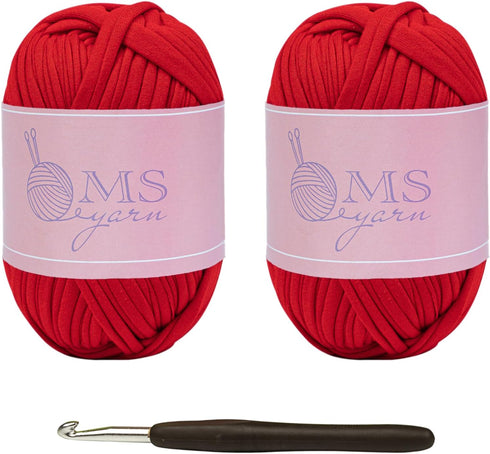 2 Skein M-S Thick Knitting Yarn, Elastic Fabric Cloth T Shirt Yarn, Spaghetti Yarn for Hand DIY Bag Blanket Cushion Crocheting Projects, 3.3 Ounce...