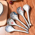 Japanese and Korean Large Ceramic Soup Spoon Set of 5 Hand-Painted Long Handle Rice Spoons...