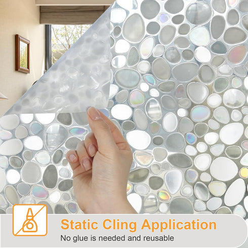 Window Privacy Film, Stained Glass Window Films, 3D Pebble Rainbow Window Cling Decorative Window Decals, Sun Blocking Window Stickers Static Clin...