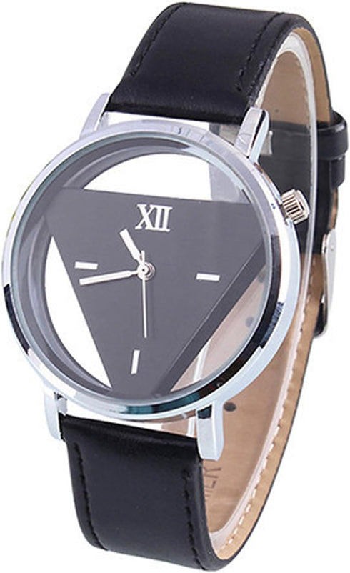 Unisex Charm Glass Hollow Triangle Dial Faux Leather Analog Quartz Wrist Watch...