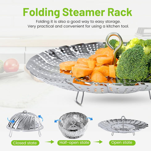 Vegetable Steamer Basket, Premium Stainless Steel Veggie Steamer Basket - Folding Expandable Steamers to Fits Various Size Pot (Extra Large (6.5" ...