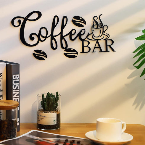 Metal Coffee Bar Sign Rustic Coffee Hanging Décor for Coffee Bar Metal Coffee Wall Art for Coffee Bar Home Office Kitchen(Coffee Bar and Bean Styl...