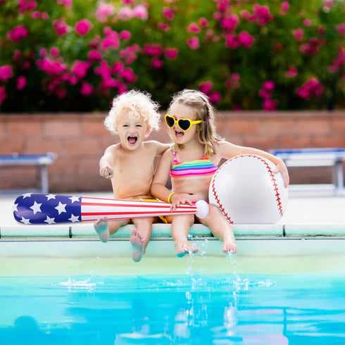 4 Pcs American Flag Inflatable Baseball and Baseball Bat,Blow Up Baseball Bat Beach Ball,Sports Theme Baseball Party Favors for Kids Adult Pool Be...