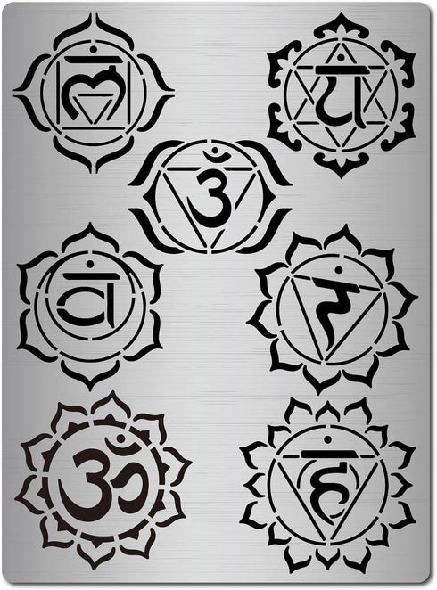 GORGECRAFT Metal Chakra Stencil Mandala Yoga Om Symbols Reusable Stencils Third Eye Throat Heart Templates for Meditation Crown Painting on Wood W...