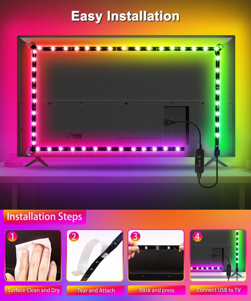 LED Lights for TV, TV LED Backlight 9.84 ft RGB TV LED Lights That Change with TV Lights Behind,USB LED Strip Lights for TV with Remote APP Contro...