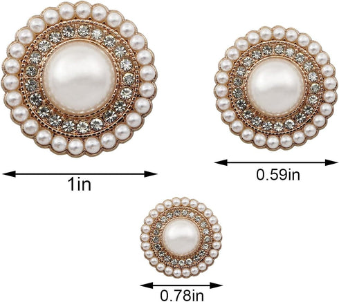 16PCS Gold Diamond-Encrusted Pearl Buttons Metal Button Rhinestone Faux Pearl Buttons Embellishments for Coat, Suits, Knitting Sweaters, Sewing Cr...