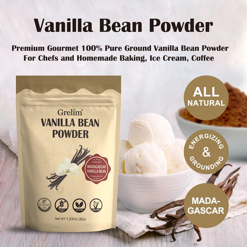 GRELIM Vanilla Bean Powder, 100% Pure Ground Madagascar Vanilla Powder,No Fillers or Additives Great for Baking, Coffee, Smoothies 1.23 Oz (35g)...