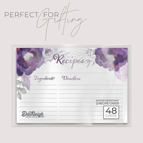 Floral Recipe Cards from Dashleigh, 48 Cards, 4x6 inches, The Gift Collection, Water-Resistant and Double-Sided (Violet Purple)...