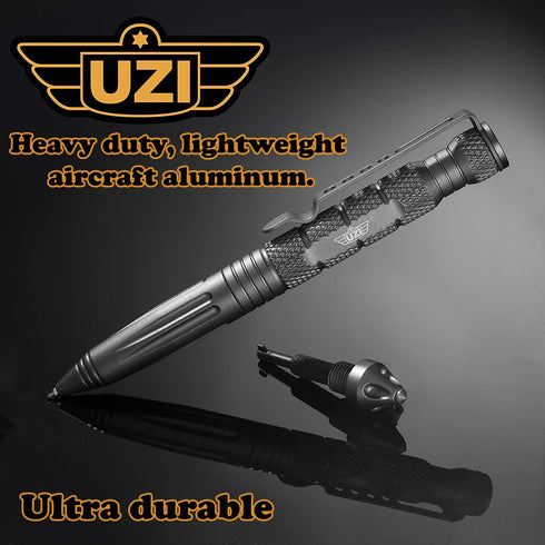 UZI Tactical Pen with CuffKey in The Cap, Refillable Ultra Durable Aircraft Aluminum (UZI-TACPEN6-GM) Ballpoint Pen Writing Tactical Pen Survivor ...