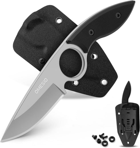 Omesio Small Fixed Blade Knife, Tactical Hunting Camping Survival Knife with Kydex Sheath, Full Tang Stainless Steel 2.68-Inch Drop Point Blade G1...