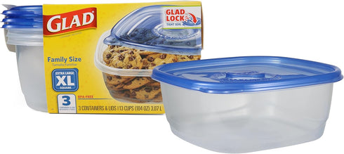 GladWare Family Size Food Storage Containers, XL | Large Square Food Storage, Containers Hold up to 104 Ounces of Food, Large Set 3 Count Food Con...