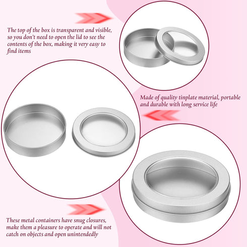 TecUnite 4 oz Metal Tin Cans Round Tin Containers Empty Cans with Clear Top Lid Spice for Kitchen Office Candles Candies and Gifts Holding(24 Piec...