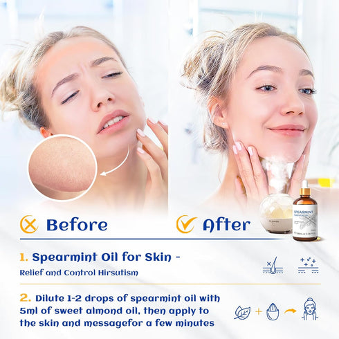 HIQILI 100ML Spearmint Essential Oil for Skin Care -100% Pure Treatment Grade - 3.38 Fl Oz....