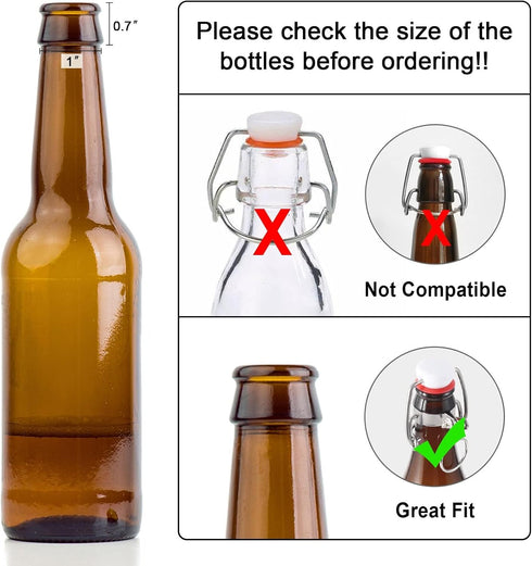 FERRODAY 12-Pack 18mm Glass Bottle Caps with Replacement Silicone Gaskets - Airtight, Leakproof, Easy Swing Top Lids...