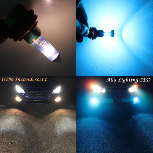 Alla Lighting H8 H11 LED Bulbs, Fog Lights or DRL Lamps Replacement 8000K Ice Blue 12V H11LL H8LL H16 for Cars, Trucks, Xtreme Super Bright 3030 3...