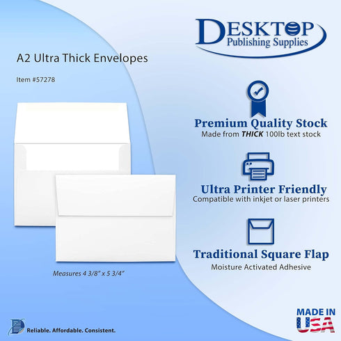 Ultra Thick White A2 Envelopes - Sturdy, Durable, Heavyweight Envelopes for Invitations & Greeting Cards (50 Envelopes)...