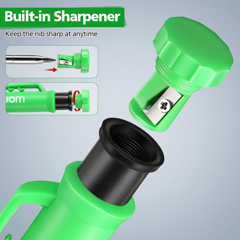 Hiboom Dunkive Carpenter Pencil Set with 12 Refills and Protective Cap, Long Nosed Deep Hole Construction Pencil Built in Sharpener for Carpenter ...