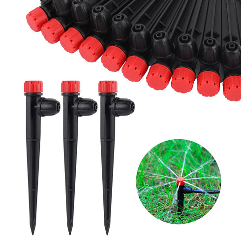 Drip Irrigation Emitters Adjustable 360 Degree Drip Emitters on 5" with Stake for 1/4" Drip Irrigation Tubing Irrigation Drippers for Garden Water...