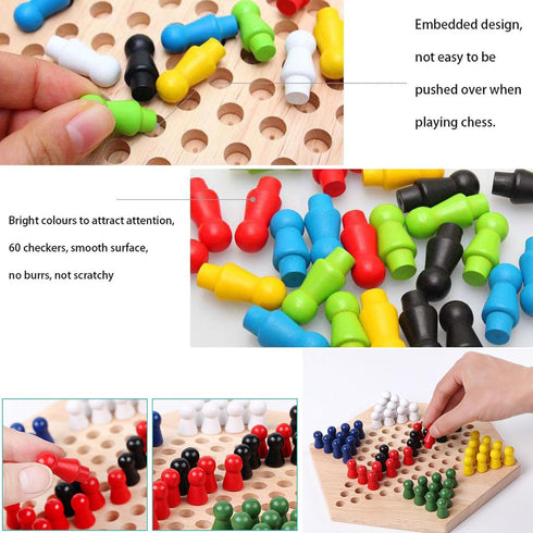 Wooden Chinese Checkers Board Game Set, Colorful Chinese Checkers Board Game Classic Strategy Family Board Game for Kids and Adults 7.8 inch...