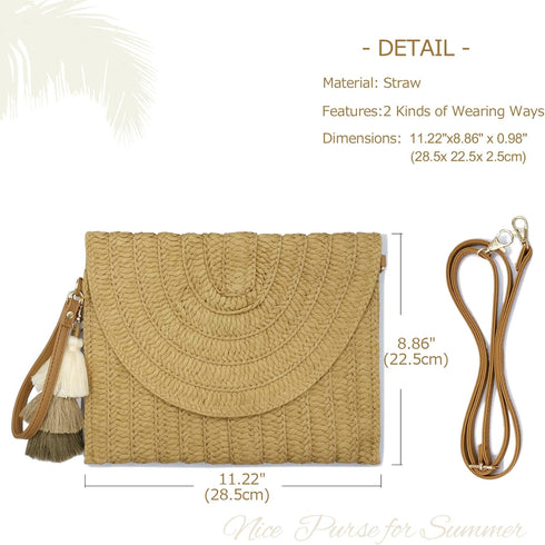 Straw Clutch Purse Women Crossbody Bag Summer Beach Shoulder Bags Envelope Wallet Handbags...