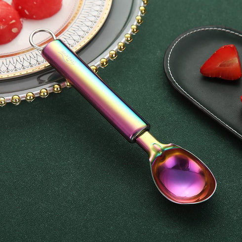 Rainbow Ice Cream Scoop, Berglander Stainless Steel Cookie Scoop Melon Baller Scooper Cones With Titanium Colorful Plating, Specialty Tools and Ga...