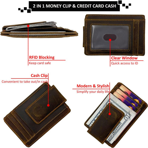 Money Clip RFID Front Pocket Wallet Men Leather Slim Minimalist Wallet...