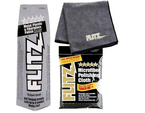Flitz BU 03515 5.29 oz Blue Metal, Plastic and Fiberglass Polish Paste with LARGE Microfiber Cleaning Cloth + (2 token pack) COMBO...