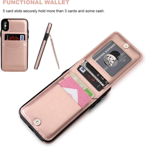 KIHUWEY Compatible with iPhone X/Xs Case Wallet with Credit Card Holder, Premium Leather Magnetic Clasp Kickstand Heavy Duty Protective Cover for ...