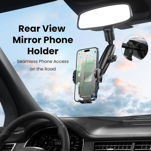 Car Phone Holder Rear View Mirror Phone Holder, 360° Rotating Car Phone Holder Mount Compatible with All 4-7 Inch iPhone and Android Cell Phones...