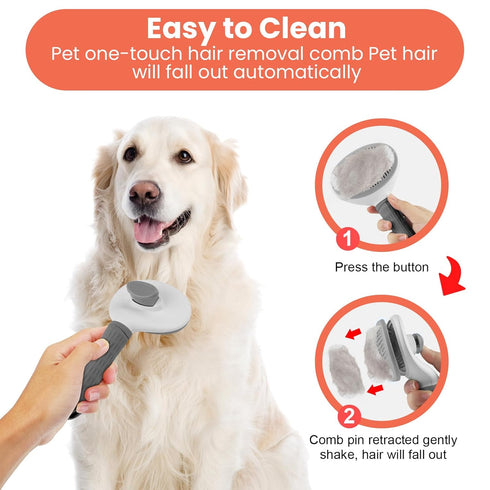Cat Brushes for Indoor Cats - Dog Brush for Shedding - Cat Brush for Long Hair Cat - Dog & Cat Brush + Dog & Cat clicker for training - Self Clean...