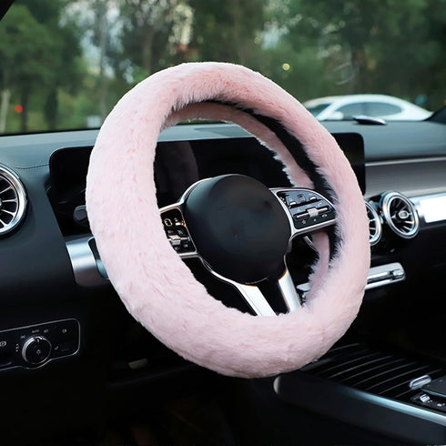 Fluffy Car Steering Wheel Cover for Women,JXJKMMN Winter Volkswagen Elasticity Fashionable Faux Wool Warm Fuzzy Steering Wheel Cover Universal Fit...