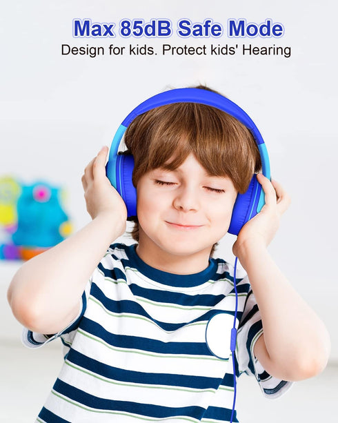 ELECDER Kids Headphones, S8 Wired Headphones for Kids with Microphone for Boys Girls, Adjustable 85dB/94dB Volume Limited (Navy/Blue)......