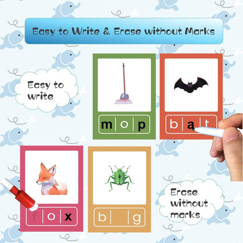 CVC Word Flash Card Games Sight Words Reading Writing Spelling FlashcCards for Kindergarten, Toddler Preschool Phonics Learning Activities, Montes...