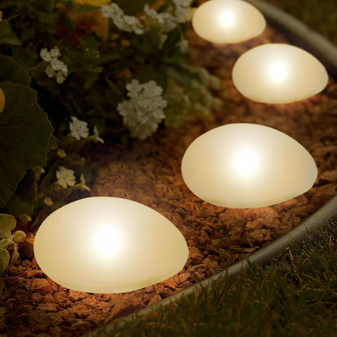Set of 4 Solar Lights Outdoor Waterproof Solar Pebble Rock Garden Lights Decorative with Warm White LED...