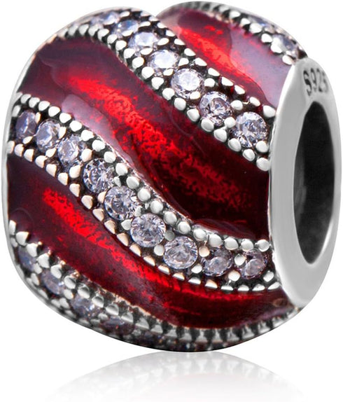 925 Sterling Silver Spacer Charm Anniversary Charm Birthday Charm Christmas Charm for Panodra Charms Bracelet (Red)...