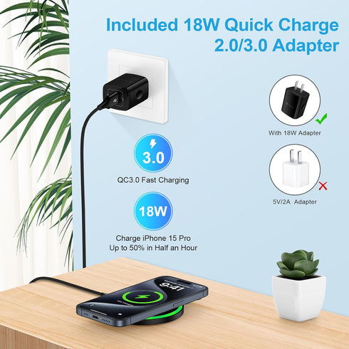 15W Wireless Charger Pad with Adapter Fast Charging for Motorola G Power 2024 Edge 50 Ultra, Wireless Charging Station for Samsung Galaxy S24 Ultr...