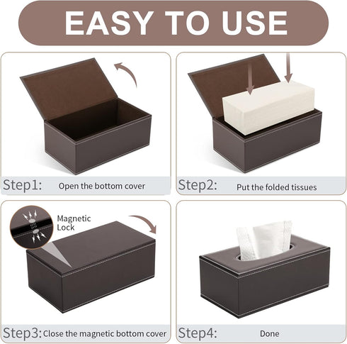 KINGFOM Rectangular PU Leather Tissue Box Cover - Facial Tissue Paper Napkin Holder for Bathroom, Home, Office, Car Automotive Decoration with Mag...