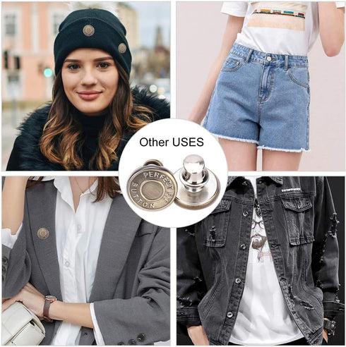 12 Sets 17mm Replacement Jean Buttons - Instant & Adjustable Detachable Metal Buttons for Pants, Jackets, Bags & More...