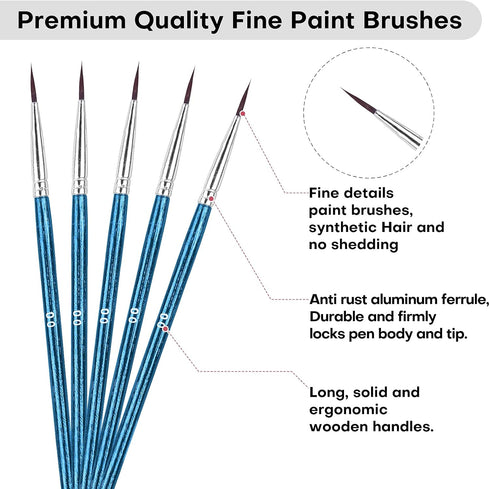 Fine Tip Paint Brushes,BWLKY 60Pcs Miniature Paint Brushes Fine Detail 00 Paint Brush Tiny Painting Brushes for Acrylic Oil Watercolor, Face Nail ...