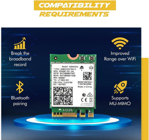 AC 9260 802.11ac M.2 Bluetooth 5.1 Legacy Network Card | WiFi 5 up to 1.73Gbps, MU-MIMO | Compatible with Intel, AMD, Linux & Windows 10/11 | 9260...