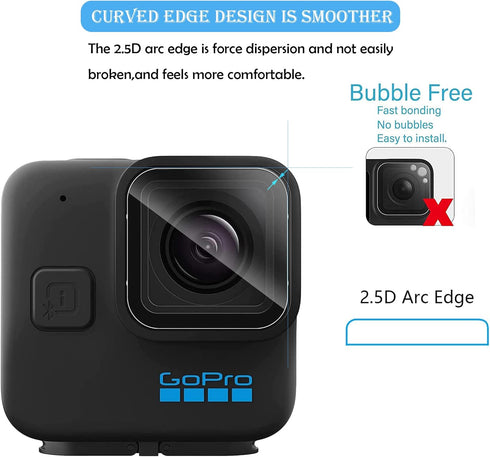 PCTC Hero11 Black Mini Screen Protector for GoPro Hero11 Black Mini, Ultra Clear 9H Hardness Tempered Glass Lens Protector + Lens cap Cover for Go...
