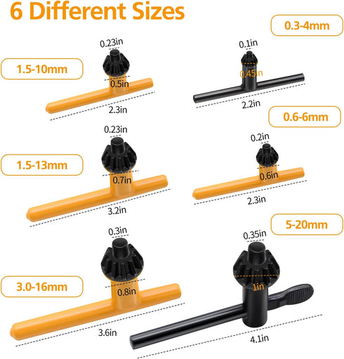 Drill Chuck Key Wrench, 6 Sizes Drill Press Chuck Key Replacement Drill Clamping Wrench Chuck Press Wrench Key for Electric Drill Clamping Tool of...