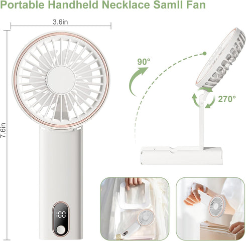 Mini Handheld Fan, Powerful Handheld Fan, Small Battery Operated Fan with LED Display, 4 Speed Adjustable, Lightweight Rechargeable Fan for Stylis...