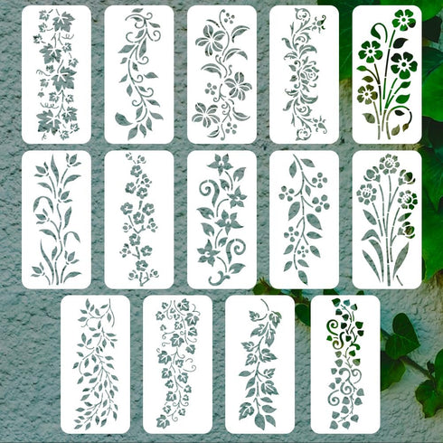 14PCS Leaves Stencils for Crafts Flowers Reusable Stencils for Painting Vines Stencils for DIY Crafts Texture Reusable Drawing Templates Stencils ...