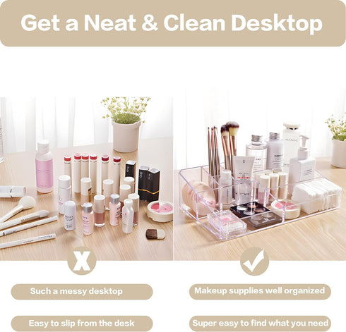 Clear Makeup Organizer, Makeup Brushes Storage Case, Cosmetic Display Case Tray, Tiered Skincare Organizer, Acrylic Lipstick Holder Countertop Des...