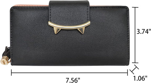 Wallet Women Cute Bifold Clutch Wallets with Zipper Coin Purse Card Holder Money Clip Gifts for Cat Lovers Black...