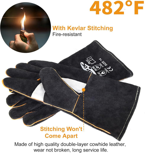TOPDC Welding Gloves 14 Inches Fire/Heat Resistant Leather For Mig,Tig,Stick,Forge,BBQ,Grill, Fireplace,Wood Stove, Furnace,Pot,Oven...
